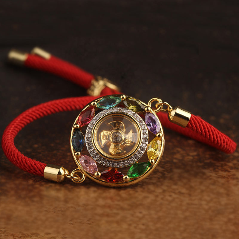 Wear FengShui Colorful Zircon Copper Wealth Luck Rotation Bracelet Necklace Pendant