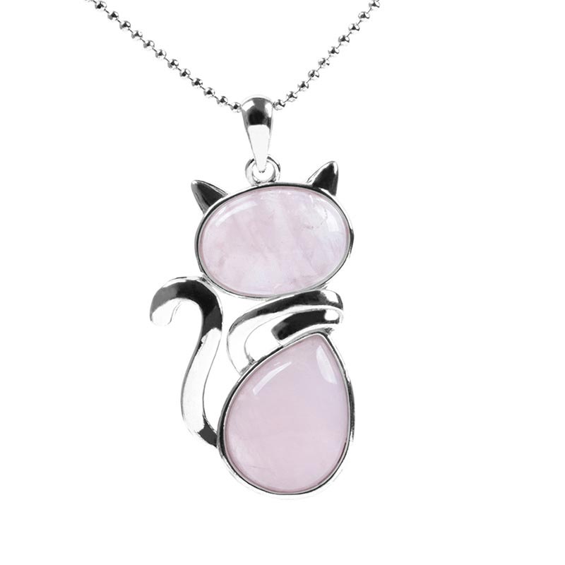 Wear FengShui Cat Pattern Natural Crystal Protection Necklace Pendant