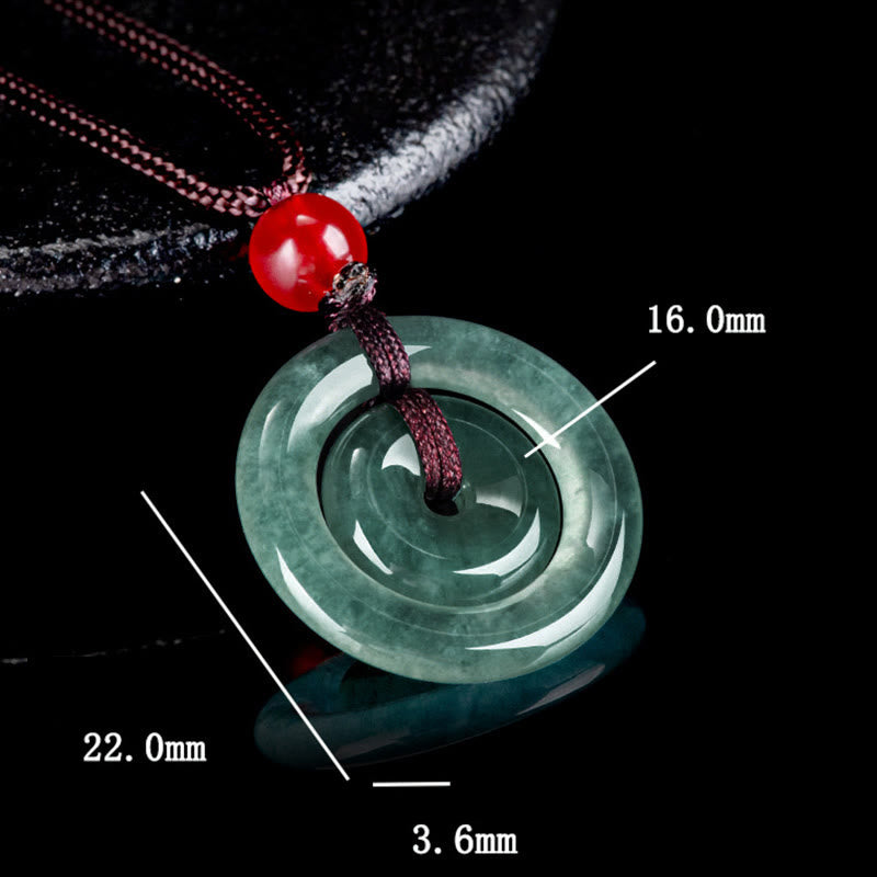 Wear FengShui Green Jade Double Peace Buckle Abundance Necklace Pendant