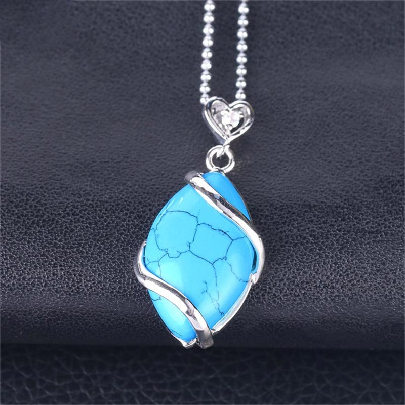 Wear FengShui Marquise Pattern Natural Crystal Stone Charm Necklace Pendant