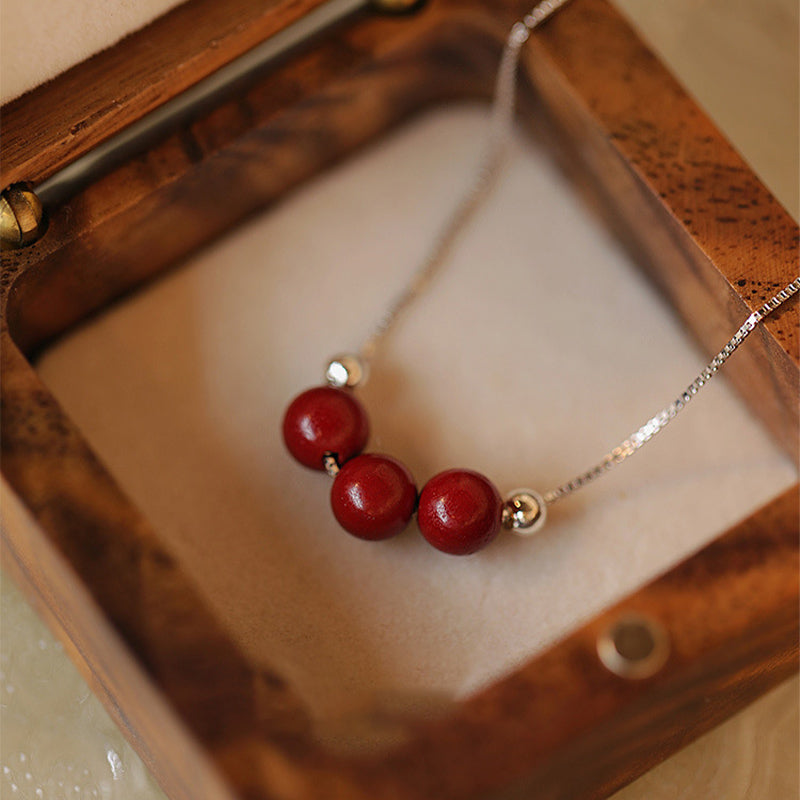 Wear FengShui 925 Sterling Silver Cinnabar Bead Calm Blessing Necklace Pendant