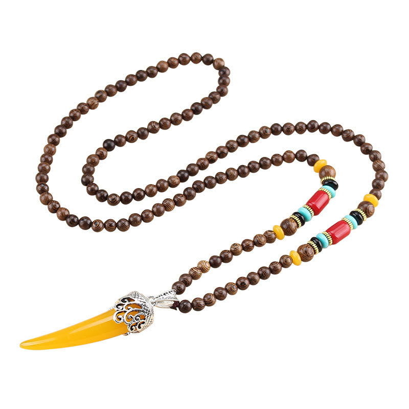 Wear FengShui Wenge Wood Turquoise Stone Horn Style Protection Meditation Necklace Pendant