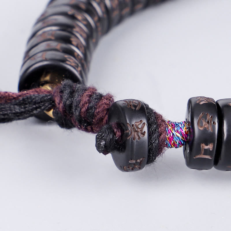 Wear FengShui Tibetan Coconut Shell Beads Engraved Om Mani Padme Hum Mantra Positive String Bracelet