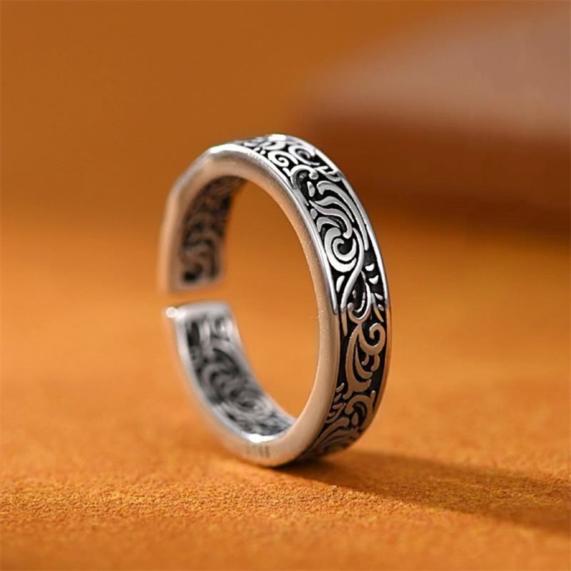 Wear FengShui Tang Dynasty Flower Design Copper Luck Adjustable Ring