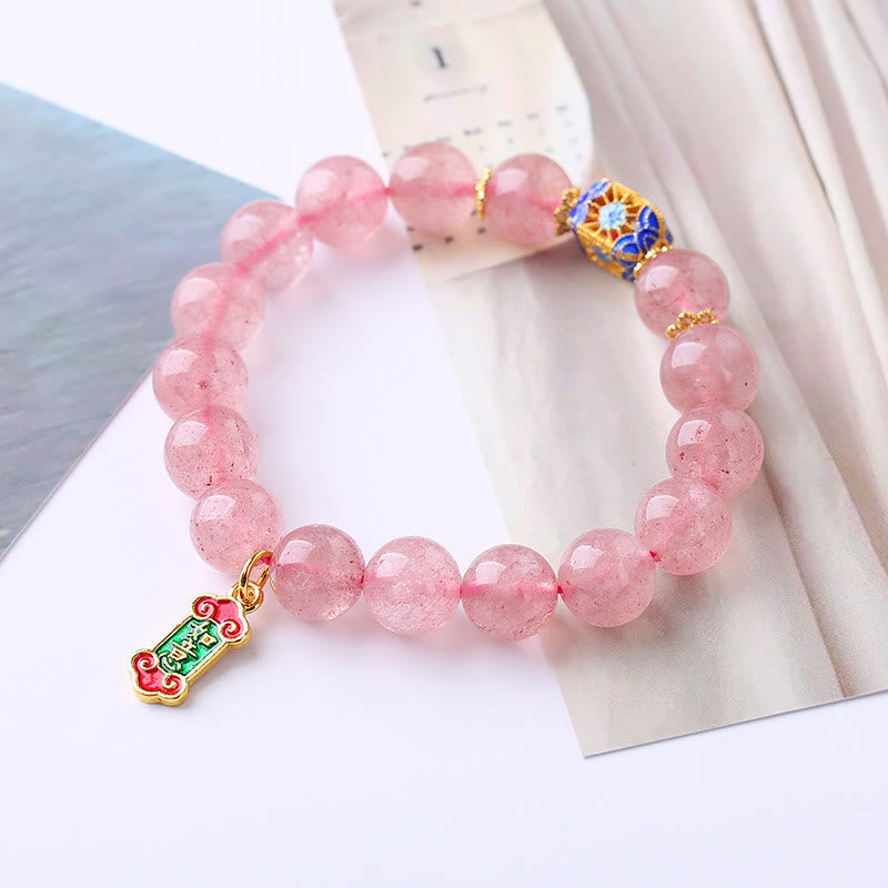 Wear FengShui Strawberry Quartz Positive Ruyi Charm Bracelet