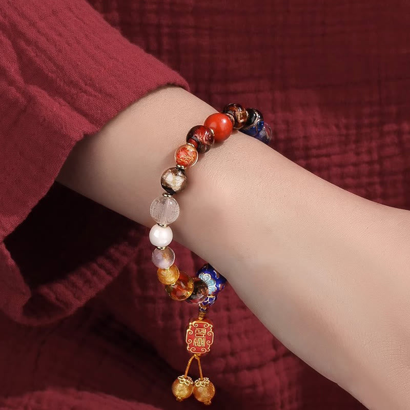 Wear FengShui Tibetan Colorful Incense Ash Liuli Glass Bead Om Mani Padme Hum Dorje Vajra 18 Beads Wrist Mala
