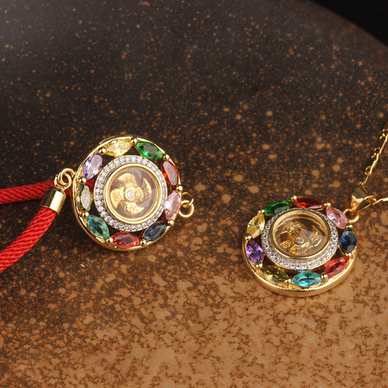 Wear FengShui Colorful Zircon Copper Wealth Luck Rotation Bracelet Necklace Pendant