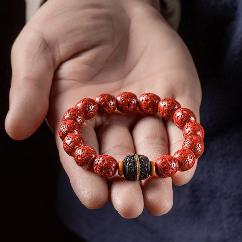 Wear FengShui Natural Cinnabar Ebony Calm Blessing Bracelet