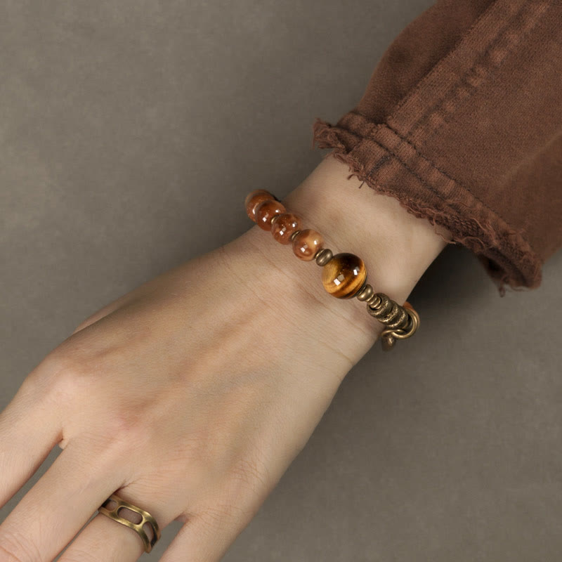Wear FengShui Kuka Seed Tiger Eye Gold Sheen Obsidian Brass Copper Wealth Luck Bracelet