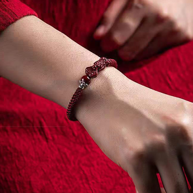 Wear FengShui Handcrafted PiXiu Cinnabar Wealth Luck Braided Bracelet