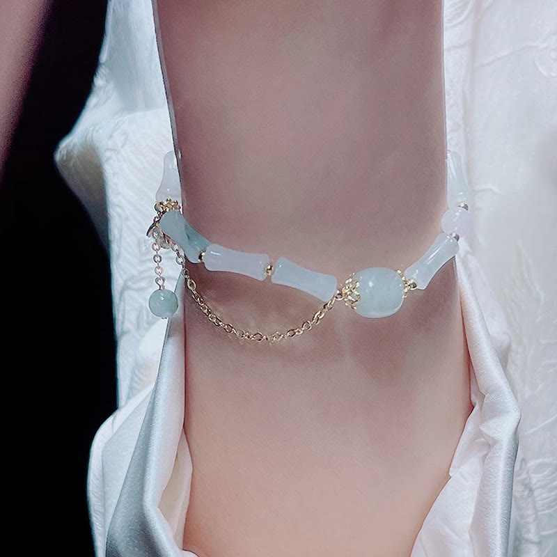 Wear FengShui Tianshan White Jade Bamboo Pattern Luck Blessing Bracelet
