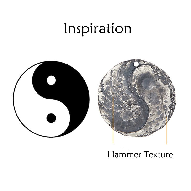 Wear FengShui 990 Sterling Silver Yin Yang Hammer Texture Harmony Necklace Pendant