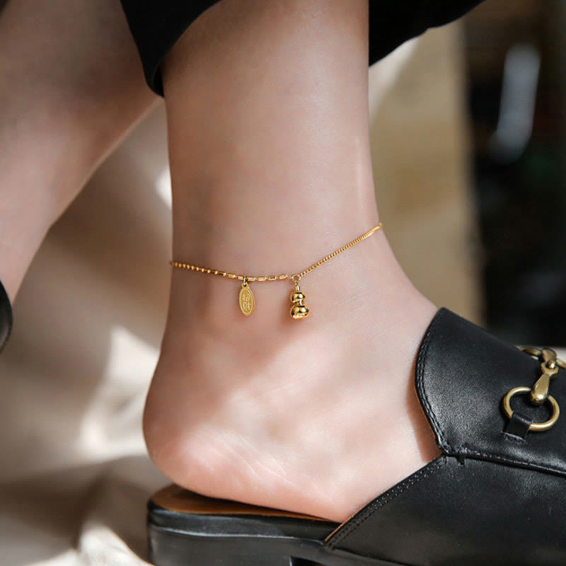Wear FengShui 18k Gold Plated Copper Lucky Gourd Design Wealth Buckle Anklet