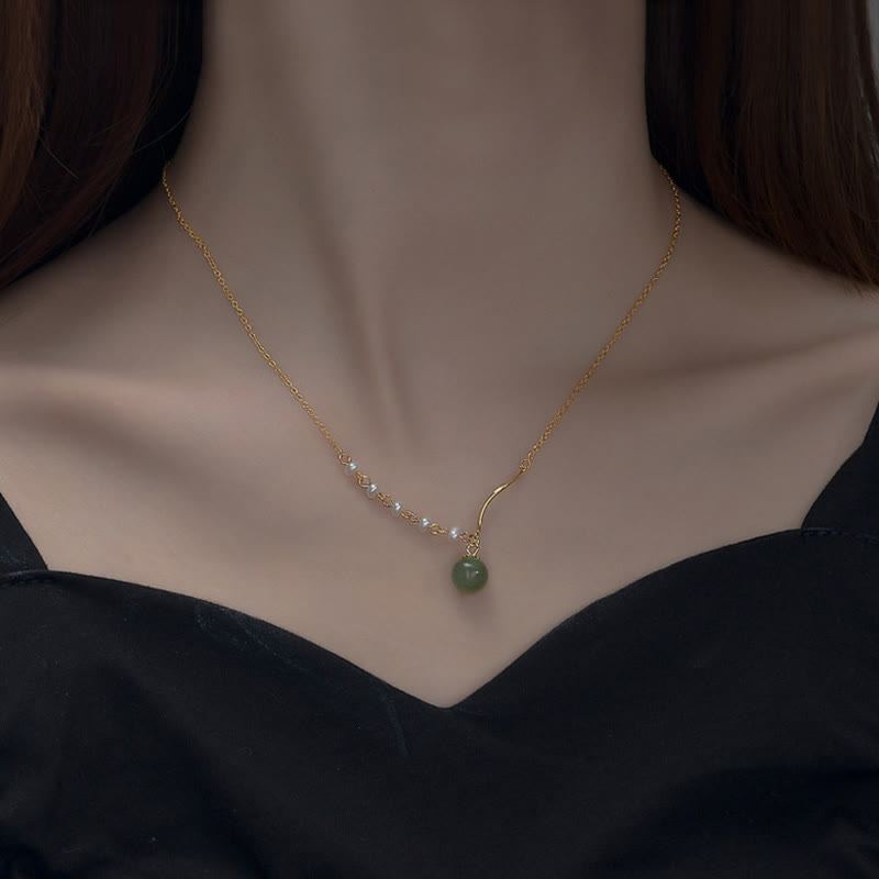 Wear FengShuiNatural Hetian Jade Pearl Luck Bead Necklace Pendant