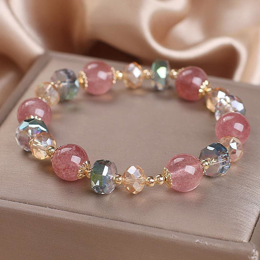 Wear FengShui Natural Strawberry Quartz Colorful Crystal Positive Bracelet