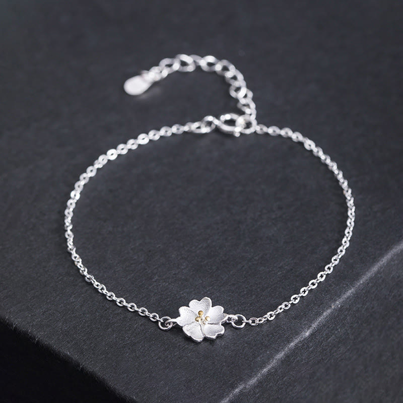 Wear FengShui 925 Sterling Silver Cherry Blossom Blessing Chain Bracelet