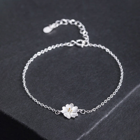 Wear FengShui 925 Sterling Silver Cherry Blossom Blessing Chain Bracelet
