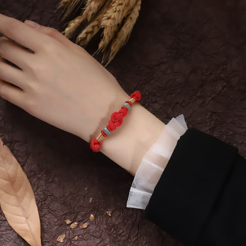 Wear FengShui Red String Jade Luck Fortune Knot Braided Couple Bracelet