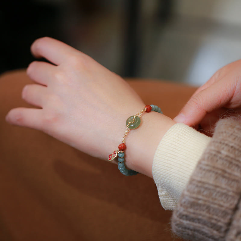 Wear FengShui Natural Hetian Jade Red Agate Peace Buckle Lucky Fortune Bracelet