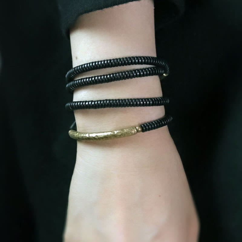 Wear FengShui Ebony Wood Brass Copper Balance Multilayered Bracelet