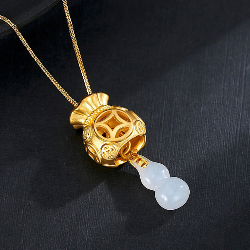 Wear FengShui  Auspicious Feng Shui Money Bag Jade Pendant Necklace