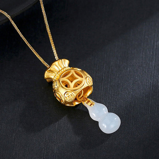 Wear FengShui  Auspicious Feng Shui Money Bag Jade Pendant Necklace
