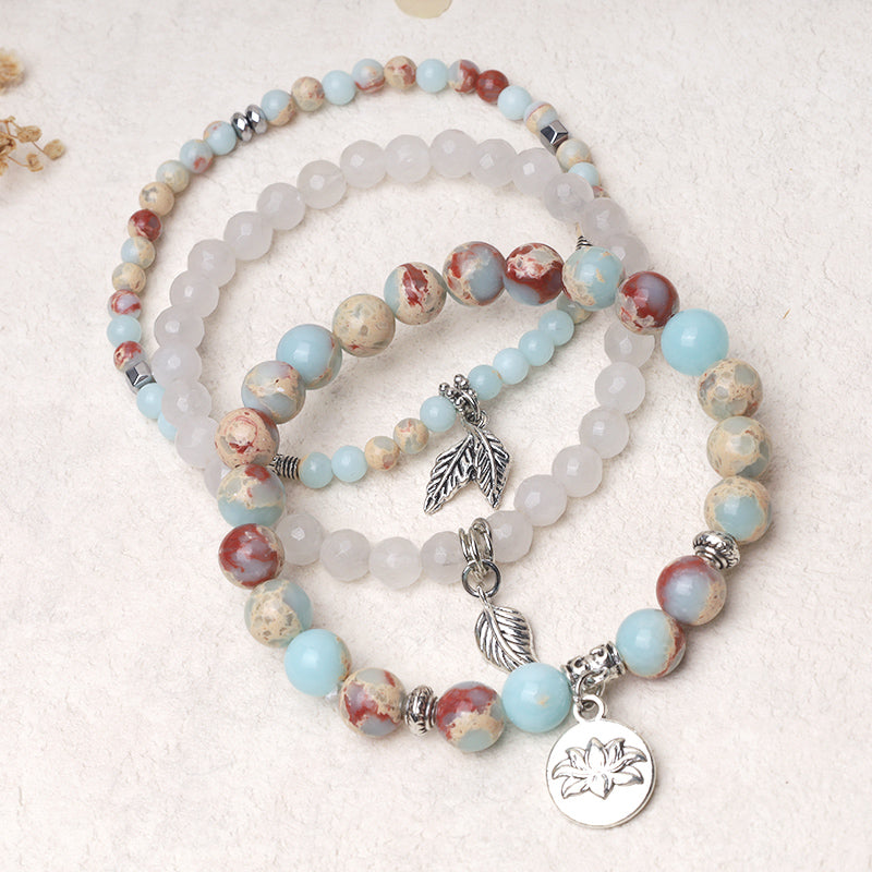 Wear FengShui 3PCS Natural Quartz Crystal Beaded Healing Energy Lotus Bracelet