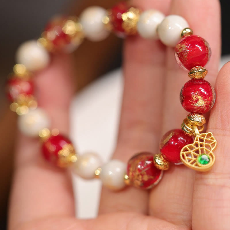 Wear FengShui Gourd God Of Wealth Charm Fortune Liuli Glass Bead Incense Ash Porcelain Bead Bracelet