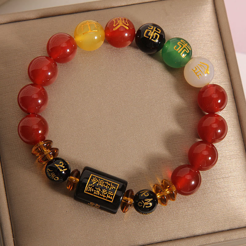 Wear FengShui Five Elements Black Onyx Red Agate Wisdom Wealth Bracelet
