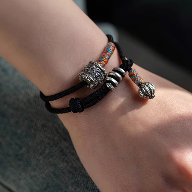 Wear FengShui Tibetan Om Mani Padme Hum Carved Amulet Double Wrap Bracelet