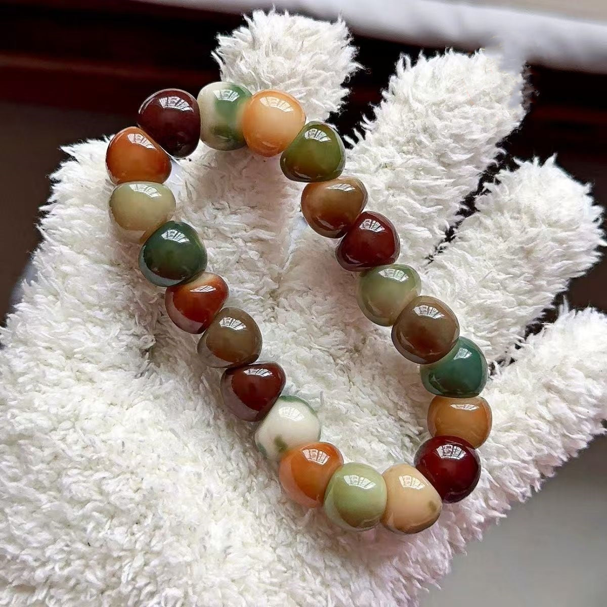 New Colorful Garlic Beads Bodhi Bracelet – Unique Marble Pattern Design 14mm