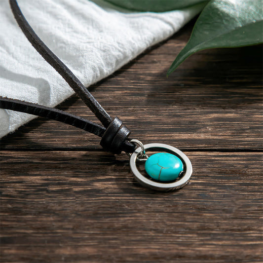 Wear FengShui Round Turquoise Stone Protection Strength Necklace Pendant