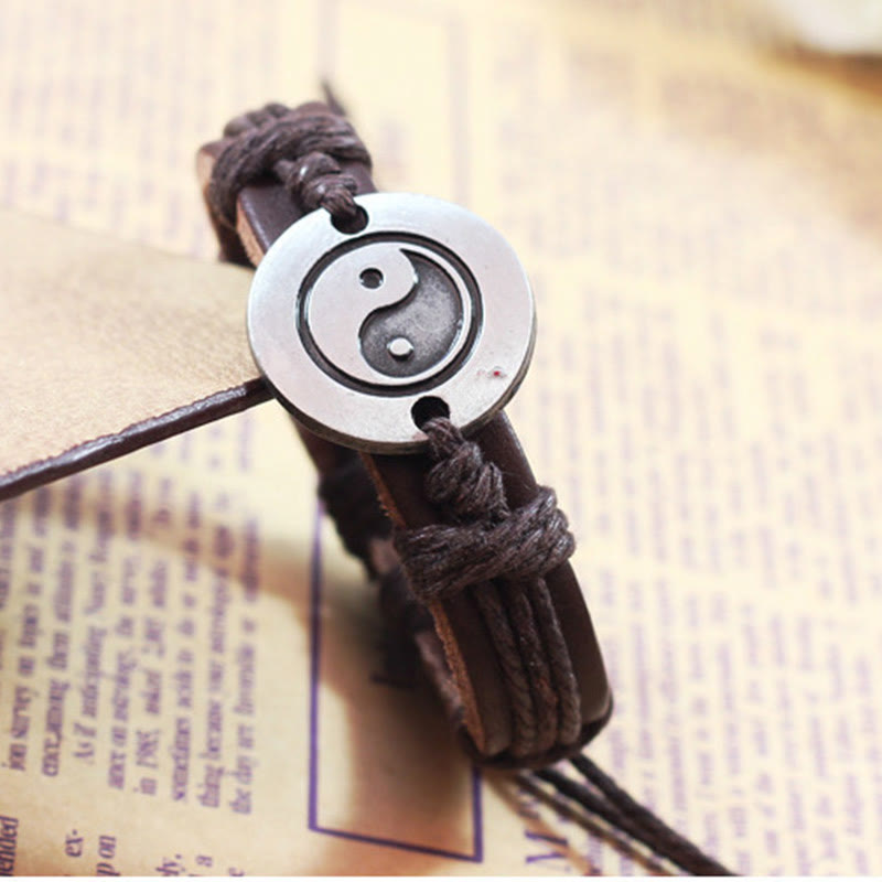 Wear FengShui Retro Yin Yang Leather Harmony String Bracelet