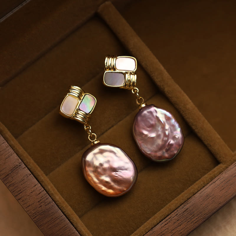 Wear FengShui 925 Sterling Silver Posts Copper Plated Gold Natural Baroque Pearl Healing Drop Earrings