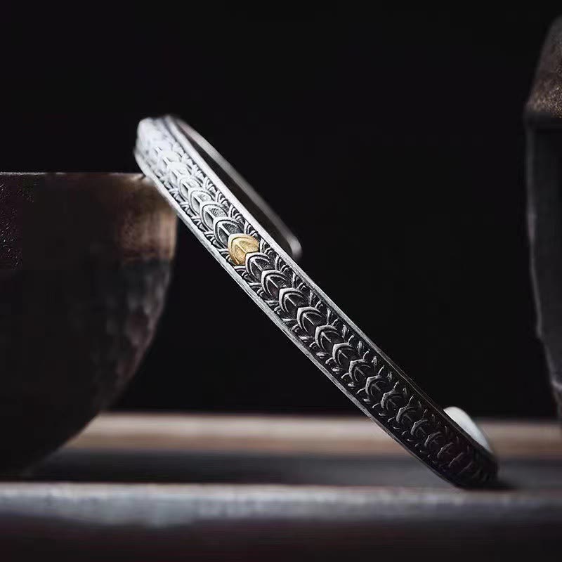 Wear FengShui Vintage Dragon Scales Pattern Luck Wealth Cuff Bracelet Bangle