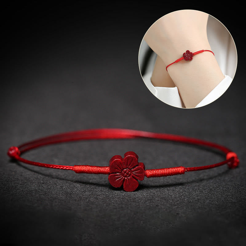 Wear FengShui Handmade Plum Blossom Four Leaf Clover PiXiu Lotus Koi Fish Cinnabar Blessing Braid Bracelet