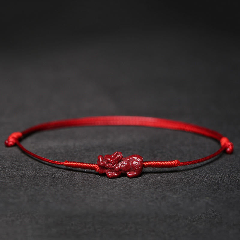 Wear FengShui Handmade Plum Blossom Four Leaf Clover PiXiu Lotus Koi Fish Cinnabar Blessing Braid Bracelet