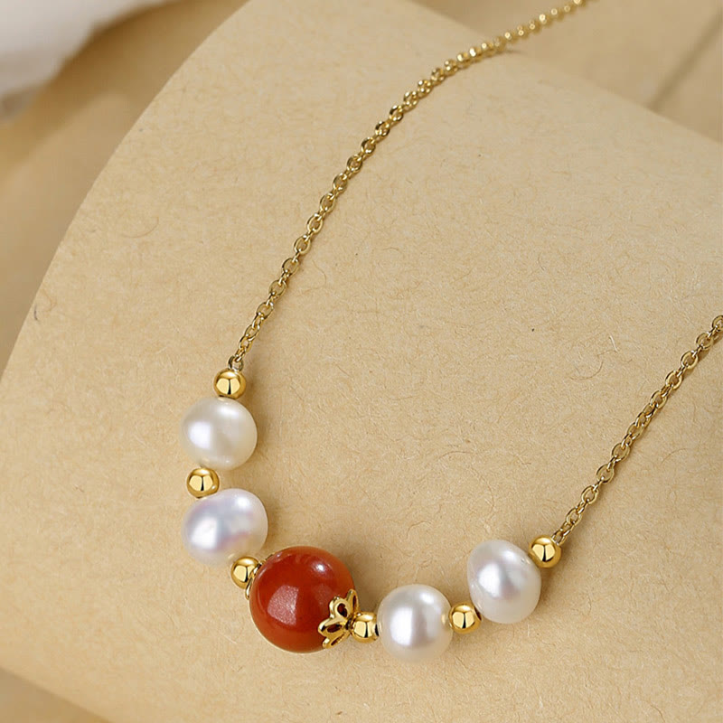 Wear FengShui 925 Sterling Silver Pearl Cinnabar Sincerity Healing Bead Chain Necklace Pendant
