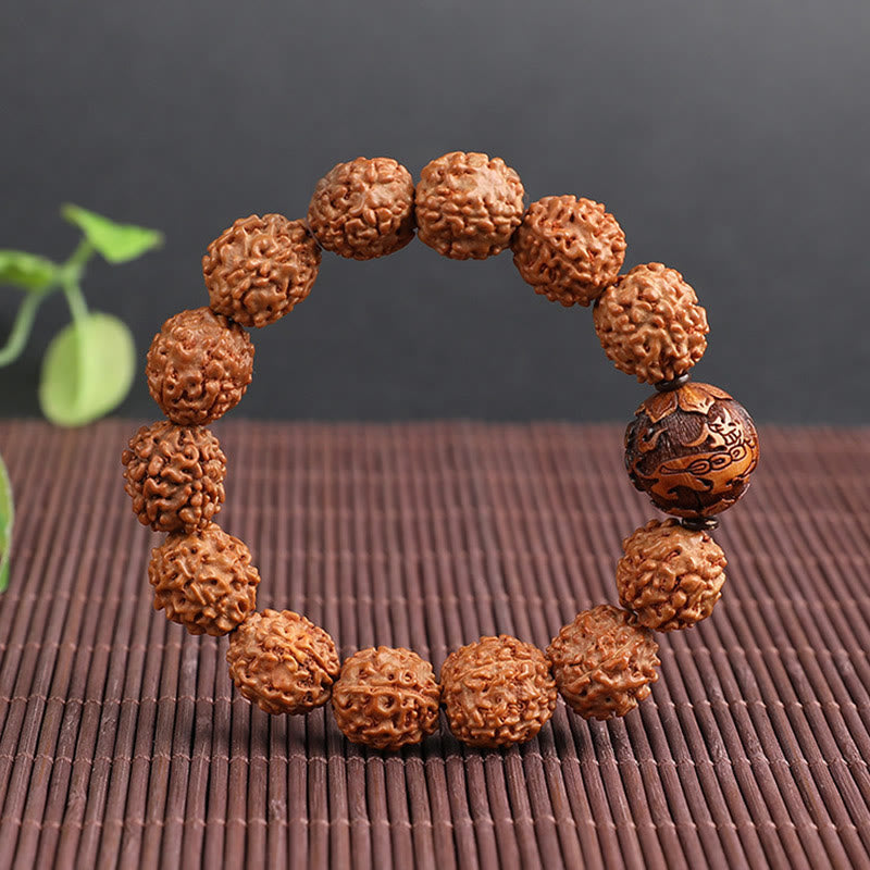 Wear FengShui Tibet Rudraksha Bodhi Seed PiXiu Copper Coin Wealth Luck Bracelet