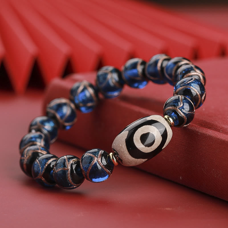 Wear FengShui Tibetan Nine-Eye Dzi Bead Three-eyed Dzi Bead Liuli Glass Bead Wealth Bracelet