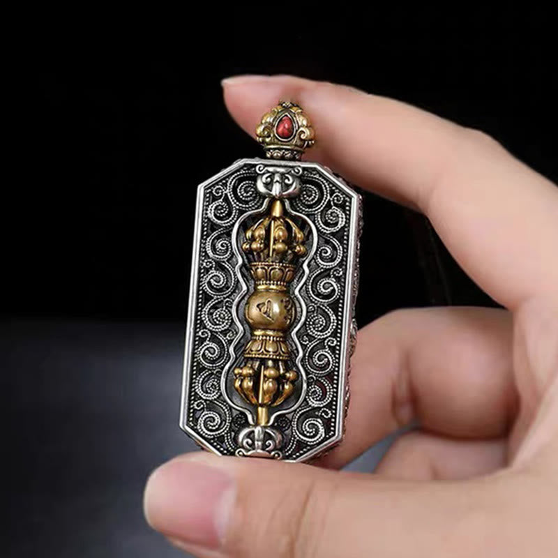 Wear FengShui Tibetan Om Mani Padme Hum Carved Dorje Vajra Rotatable Lotus Pattern Purity Rope Necklace Pendant