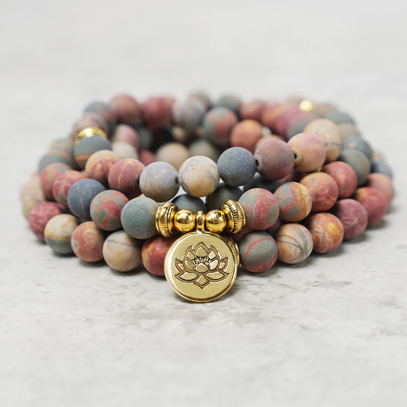 Wear FengShui 108 Mala Beads Picasso Jasper Stone Courage Energy Bracelet