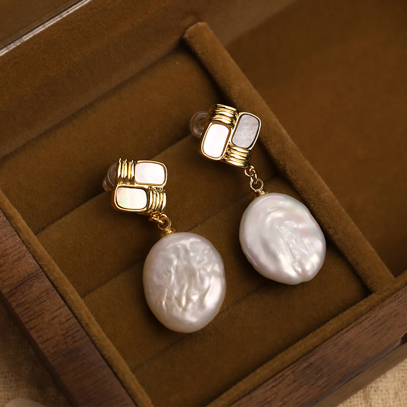 Wear FengShui 925 Sterling Silver Posts Copper Plated Gold Natural Baroque Pearl Healing Drop Earrings