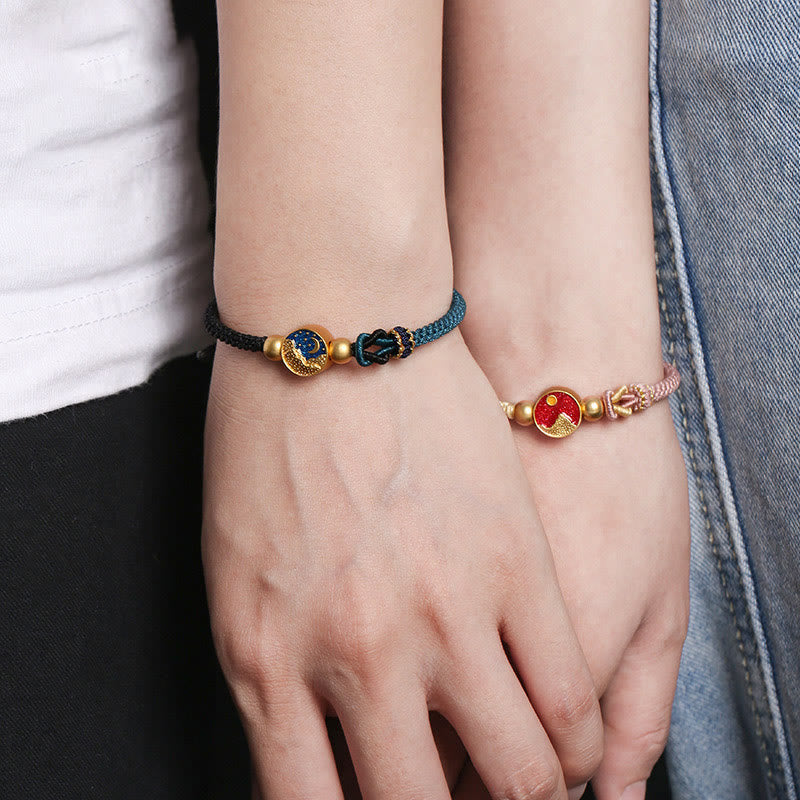 Wear FengShui Handmade Mountain and Sea Engraved Luck Two-Color String Couple Bracelet