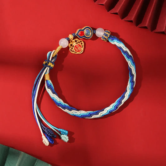 Wear FengShui 925 Sterling Silver Handmade Gourd Blessing String Reincarnation Knot Bracelet