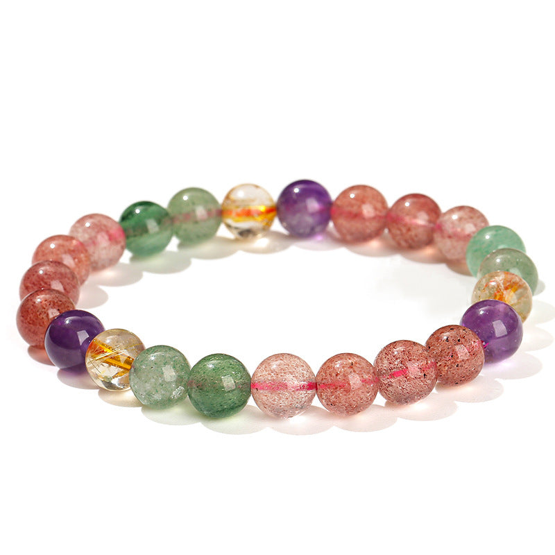 Wear FengShui Natural Multicolored Strawberry Quartz Love Healing Beaded Bracelet