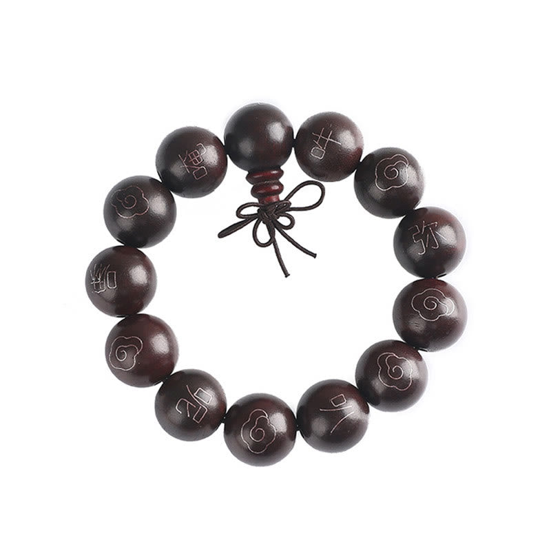 Wear FengShui 925 Sterling Silver Inlaid Small Leaf Red Sandalwood Om Mani Padme Hum Character Auspicious Clouds Protection Bracelet