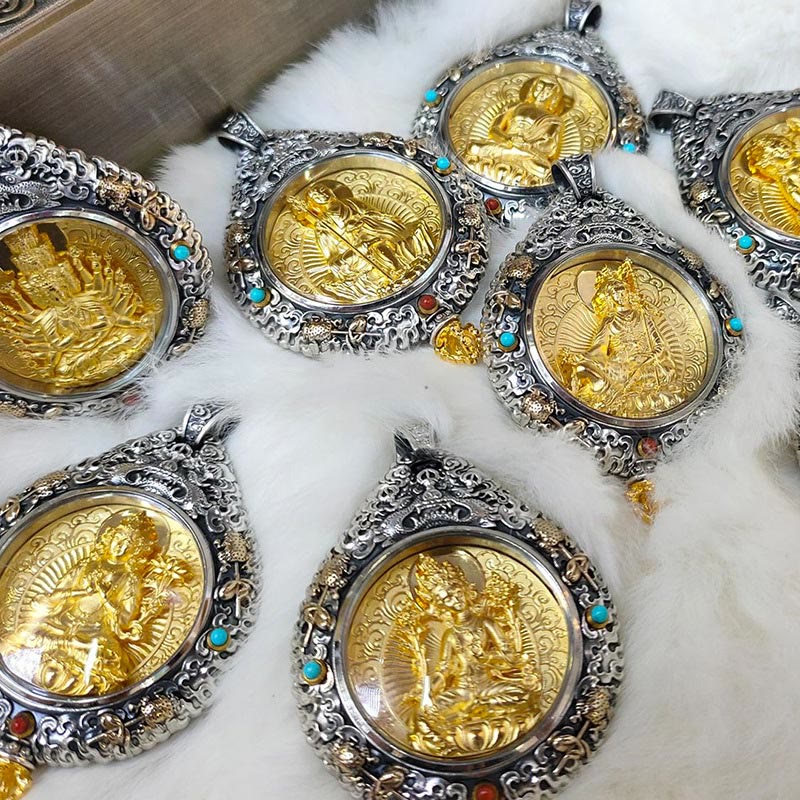 Wear FengShui Chinese Zodiac Natal Buddha Thangka Nine Palaces Eight Diagrams Wealth Rotatable Necklace Pendant