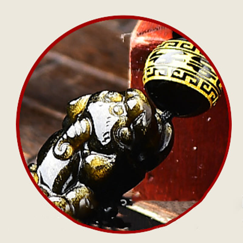 Wear FengShui Natural Gold Sheen Obsidian PiXiu Om Mani Padme Hum Wealth Braided Bracelet