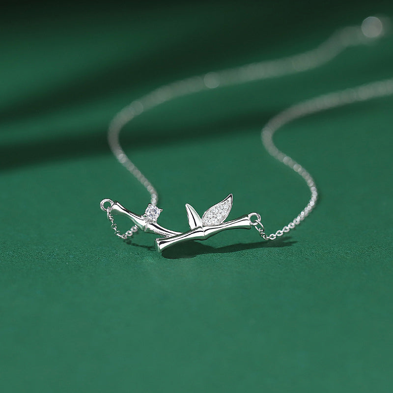 Wear FengShui Bamboo Leaf Design Copper Zircon Wealth Necklace Pendant
